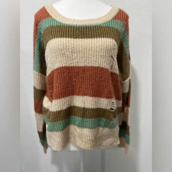 BLU PEPPER Striped Distressed Sweater EUC - Picture 1 of 7